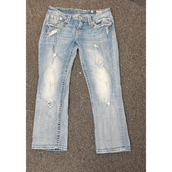 Miss Me Jeans Womens 29x22 Capri Cropped Embellished Flap Pocket Bling Y2K - Picture 1 of 4